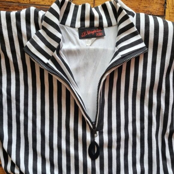 J.B. Wright Ltd. Petites Vintage Vertical Stripe Quarter Zip Midi Dress Size 7/8 - Picture 3 of 10